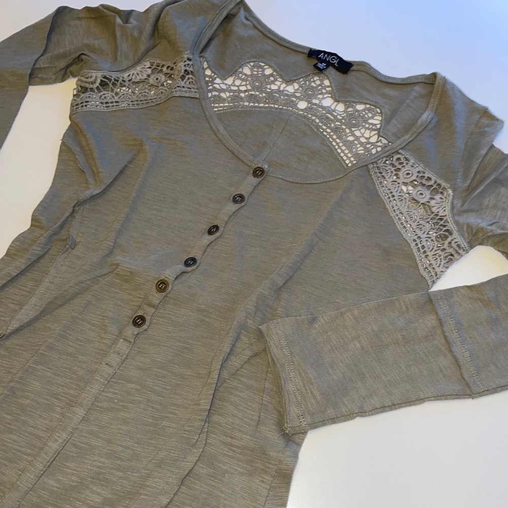 NWOT Crochet Detail Henley Shirt - Picture 2 of 3